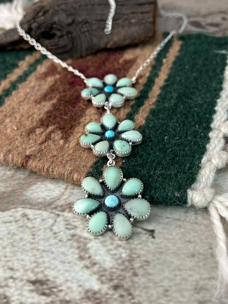 Handmade Sterling Silver Sierra Bella with Paloma Turquoise Drop Necklace Signed Nizhoni