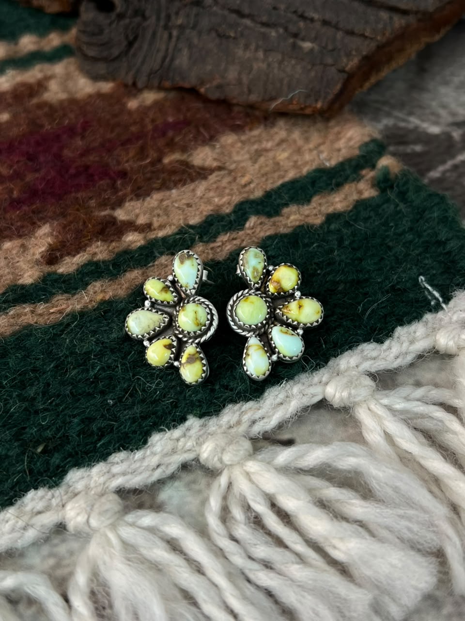 Handmade Sterling Silver Palomino Turquoise Post Studs Earrings Signed Nizhoni