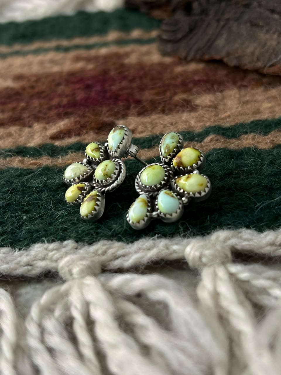 Handmade Sterling Silver Palomino Turquoise Post Studs Earrings Signed Nizhoni