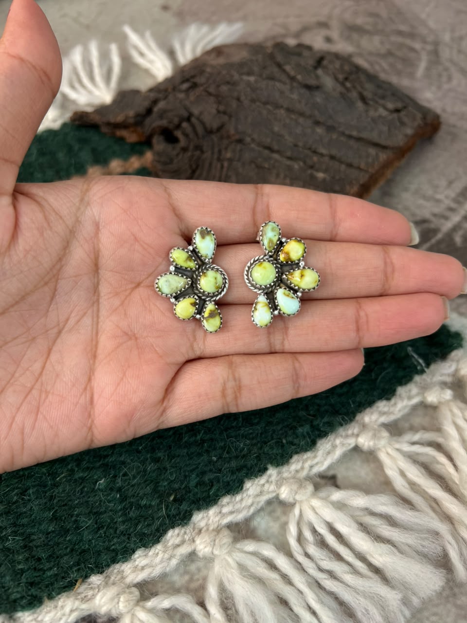 Handmade Sterling Silver Palomino Turquoise Post Studs Earrings Signed Nizhoni