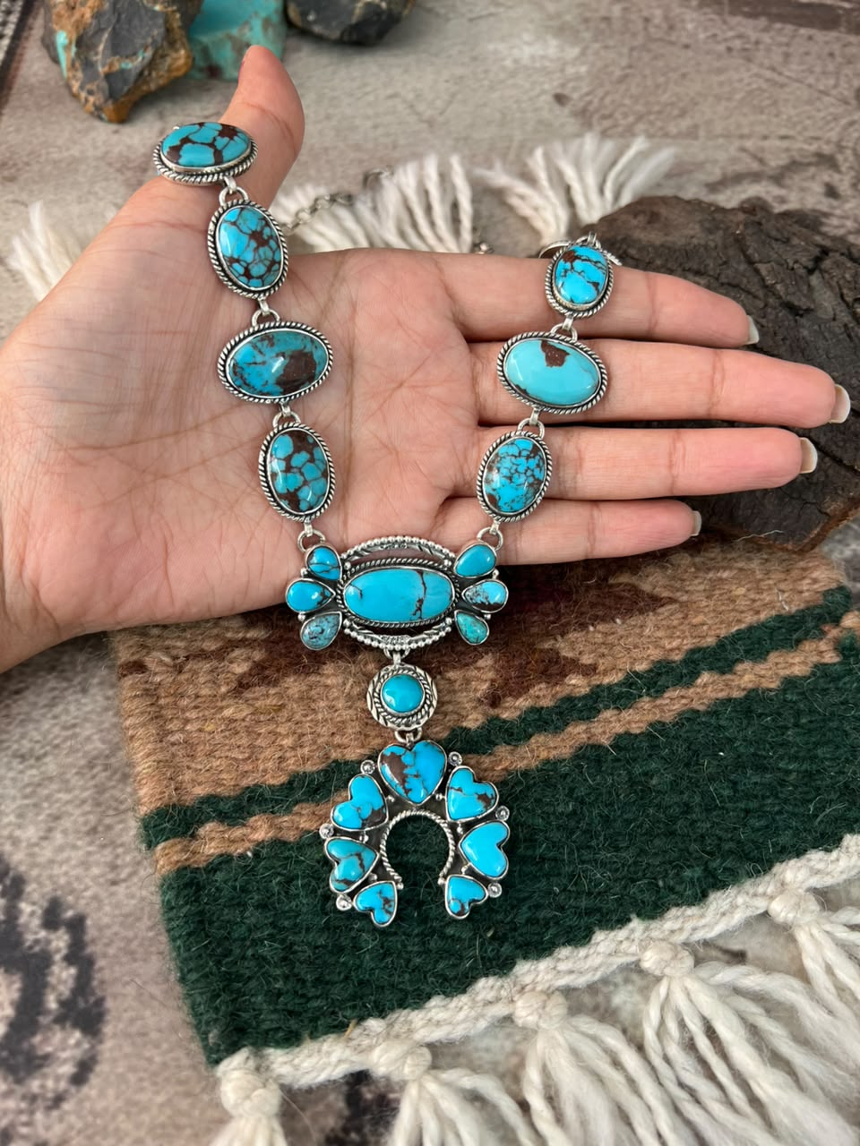 Handmade Sterling Silver Egyptian Turquoise Naja Necklace Signed Nizhoni