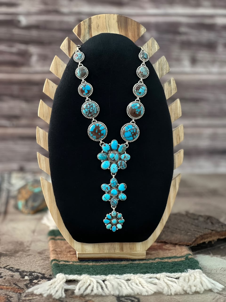 Handmade Sterling Silver Egyptian Turquoise Necklace Signed Nizhoni