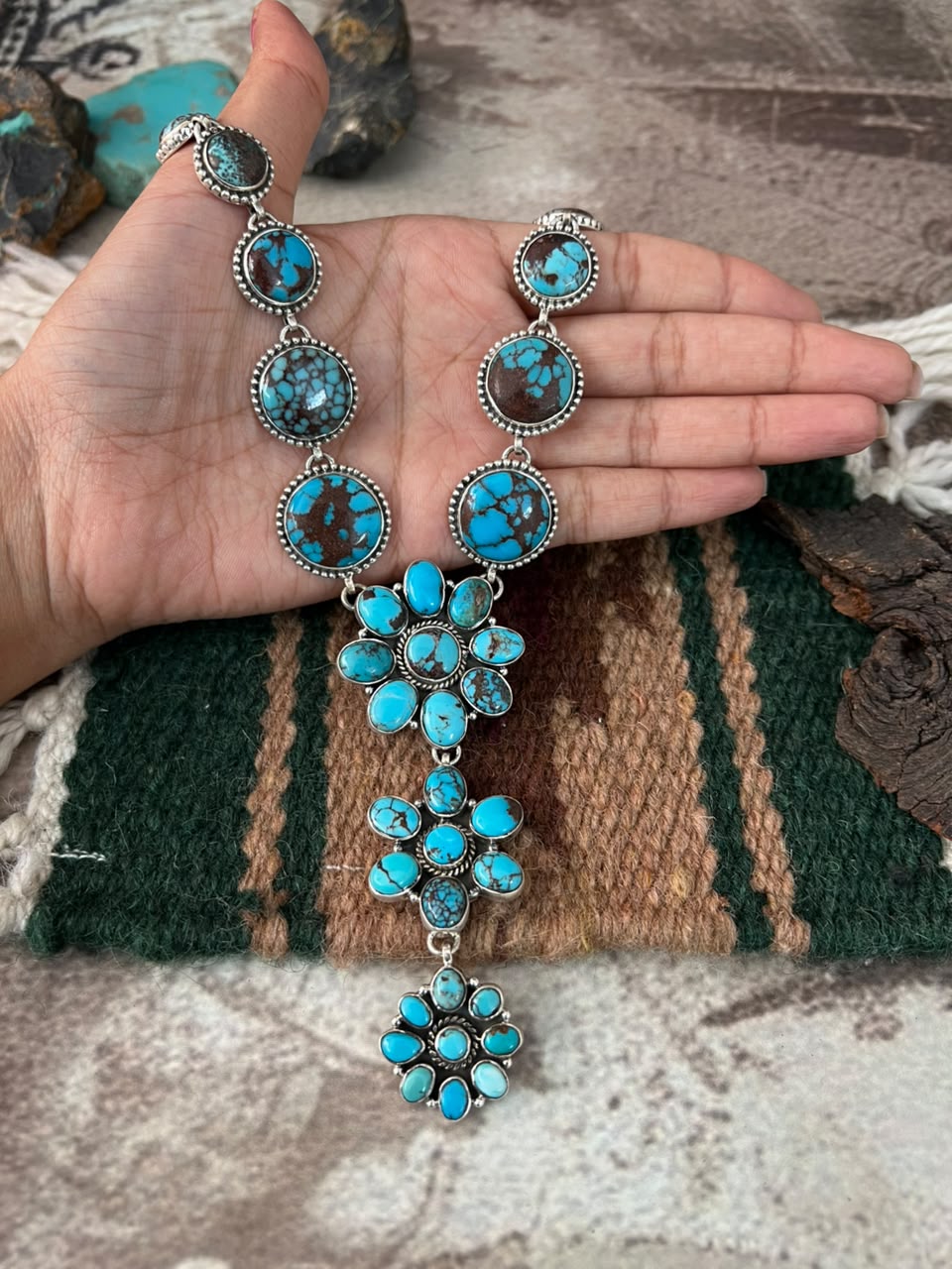 Handmade Sterling Silver Egyptian Turquoise Necklace Signed Nizhoni