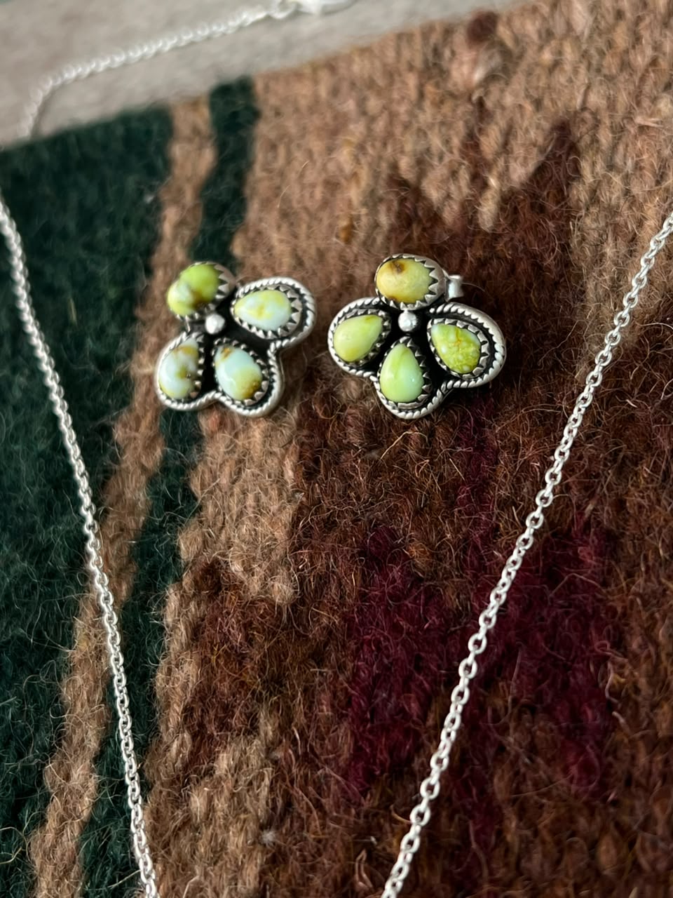 Handmade Sterling Silver Palomino Turquoise Necklace and Earrings Set Signed Nizhoni