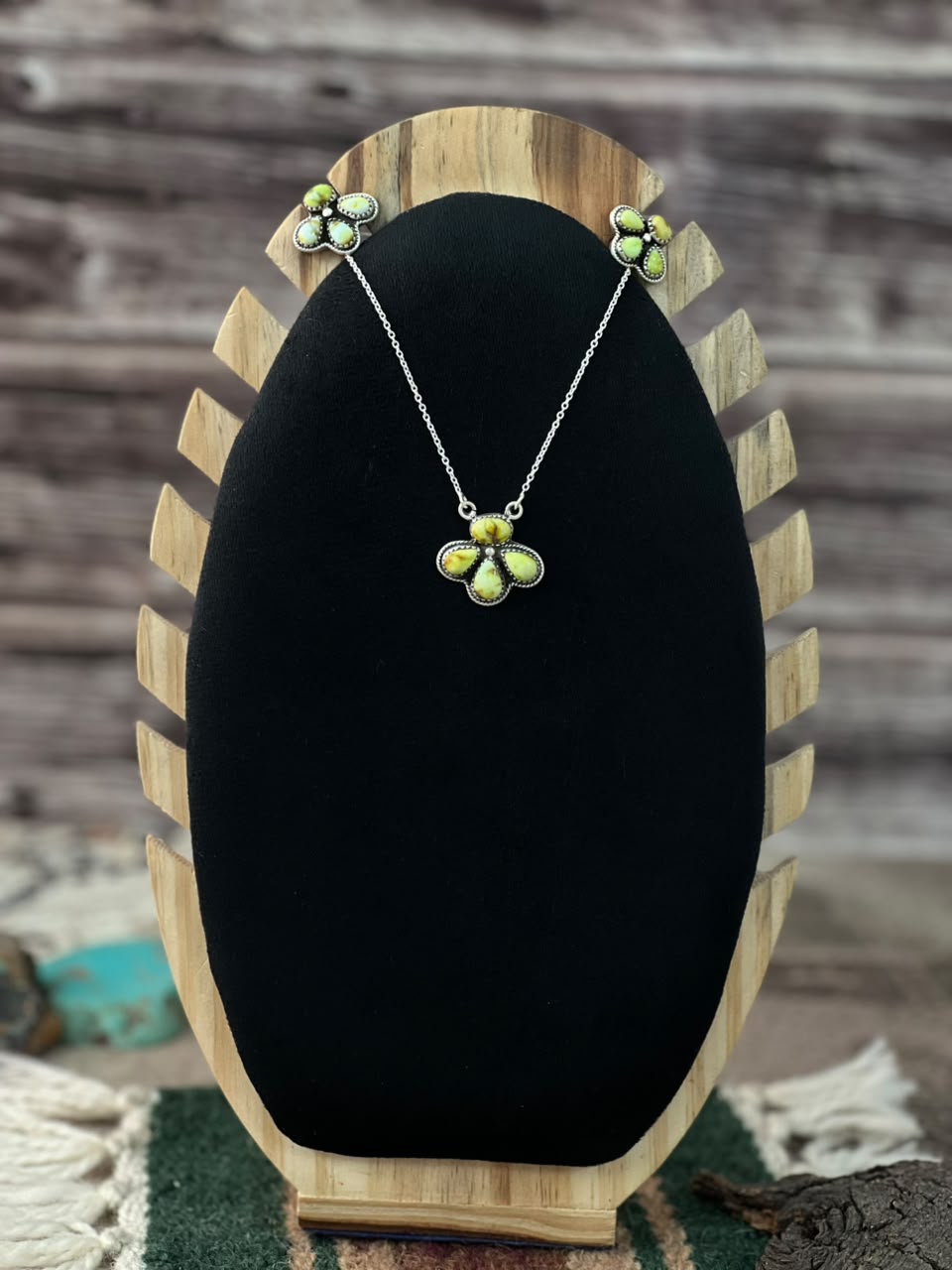Handmade Sterling Silver Palomino Turquoise Necklace and Earrings Set Signed Nizhoni