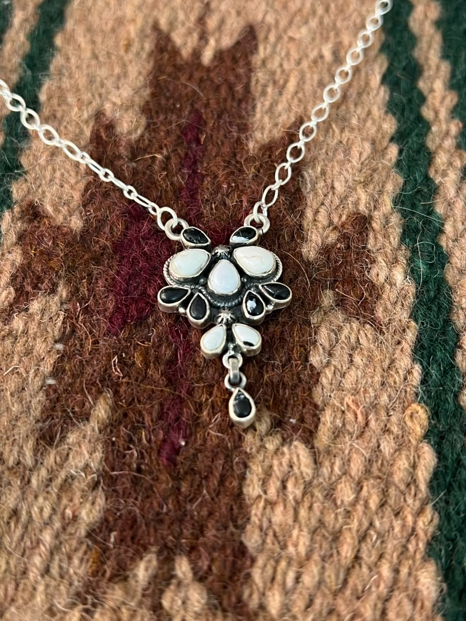 Handmade Sterling Silver White Buffalo Necklace Signed Nizhoni