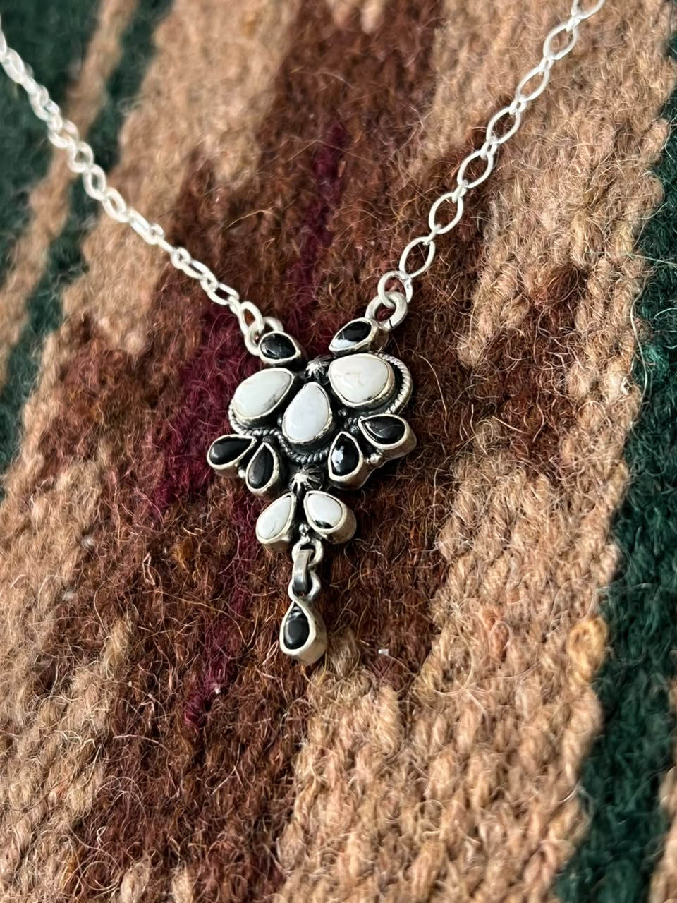 Handmade Sterling Silver White Buffalo Necklace Signed Nizhoni