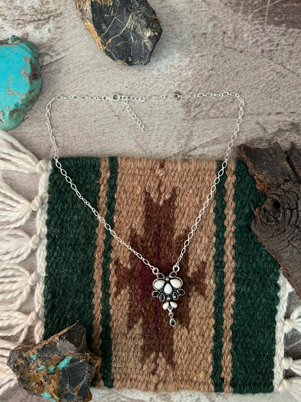 Handmade Sterling Silver White Buffalo Necklace Signed Nizhoni
