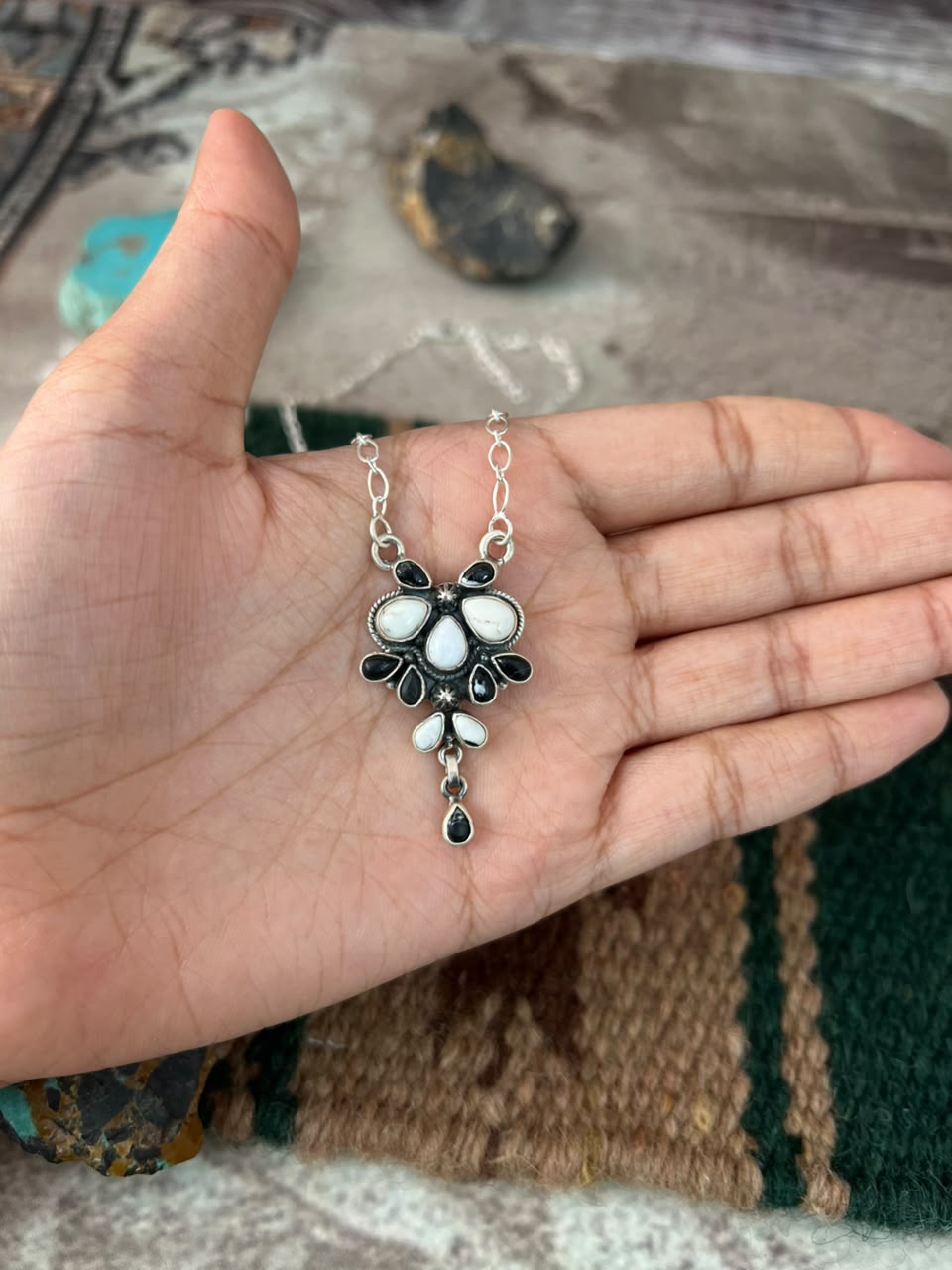 Handmade Sterling Silver White Buffalo Necklace Signed Nizhoni