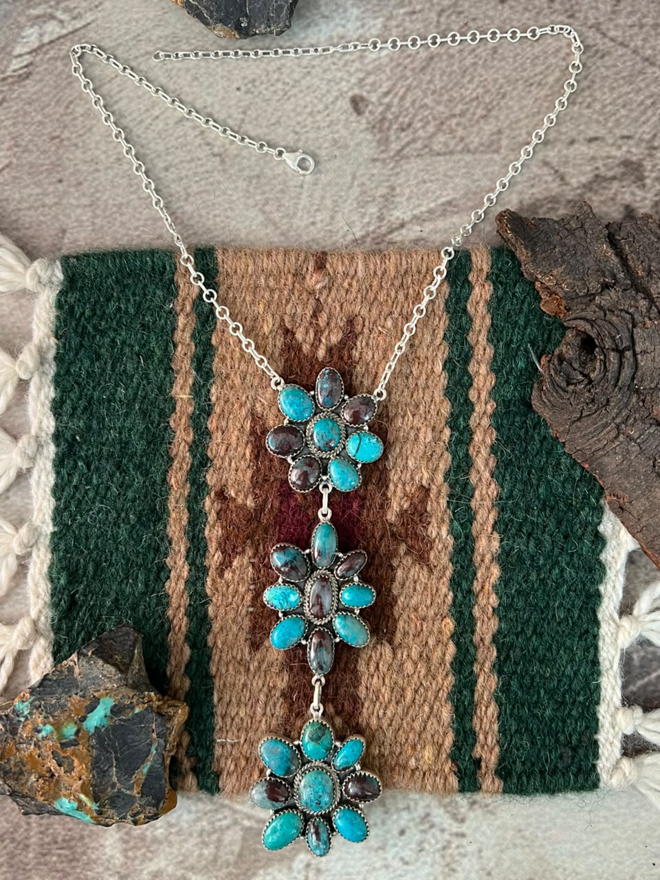 Handmade Sterling Silver Gem Silica Drop Necklace Signed Nizhoni