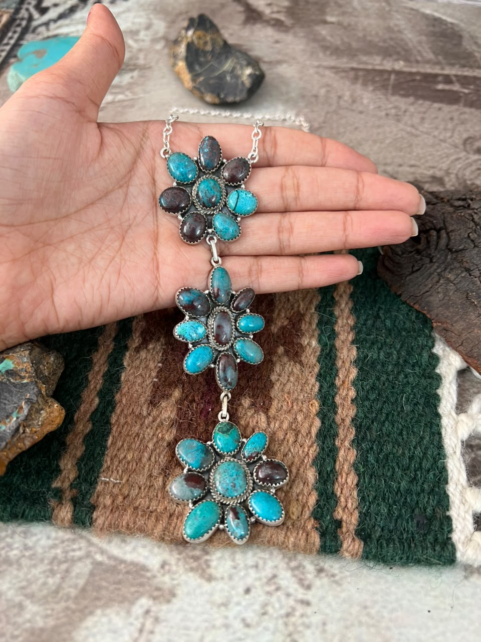 Handmade Sterling Silver Gem Silica Drop Necklace Signed Nizhoni