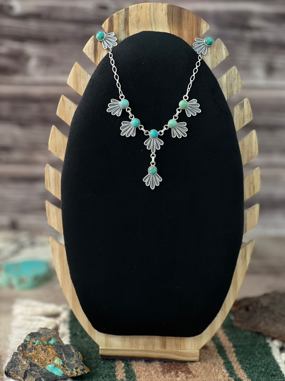 Handmade Sterling Silver Kingman Turquoise Necklace and Earrings Set Signed Nizhoni