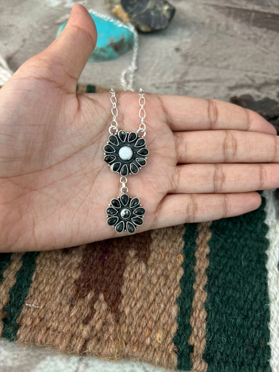 Handmade Sterling Silver White Buffalo Necklace Signed Nizhoni