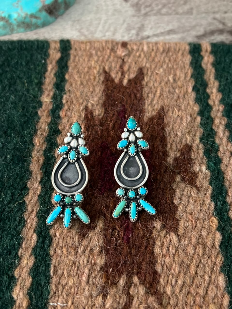 Handmade Sterling Silver Kingman Turquoise Post Studs Earrings Signed Nizhoni