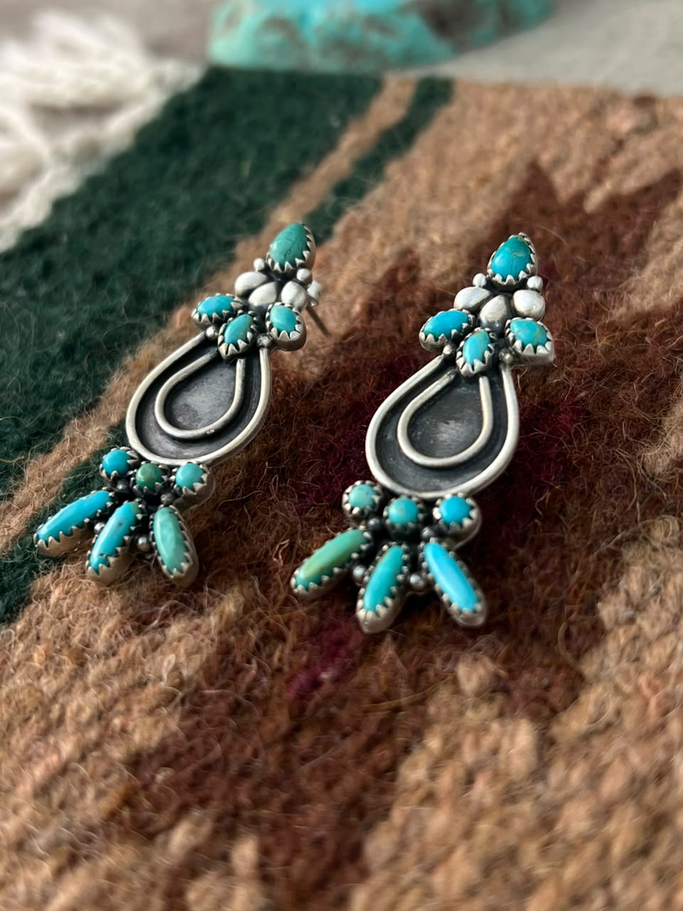 Handmade Sterling Silver Kingman Turquoise Post Studs Earrings Signed Nizhoni