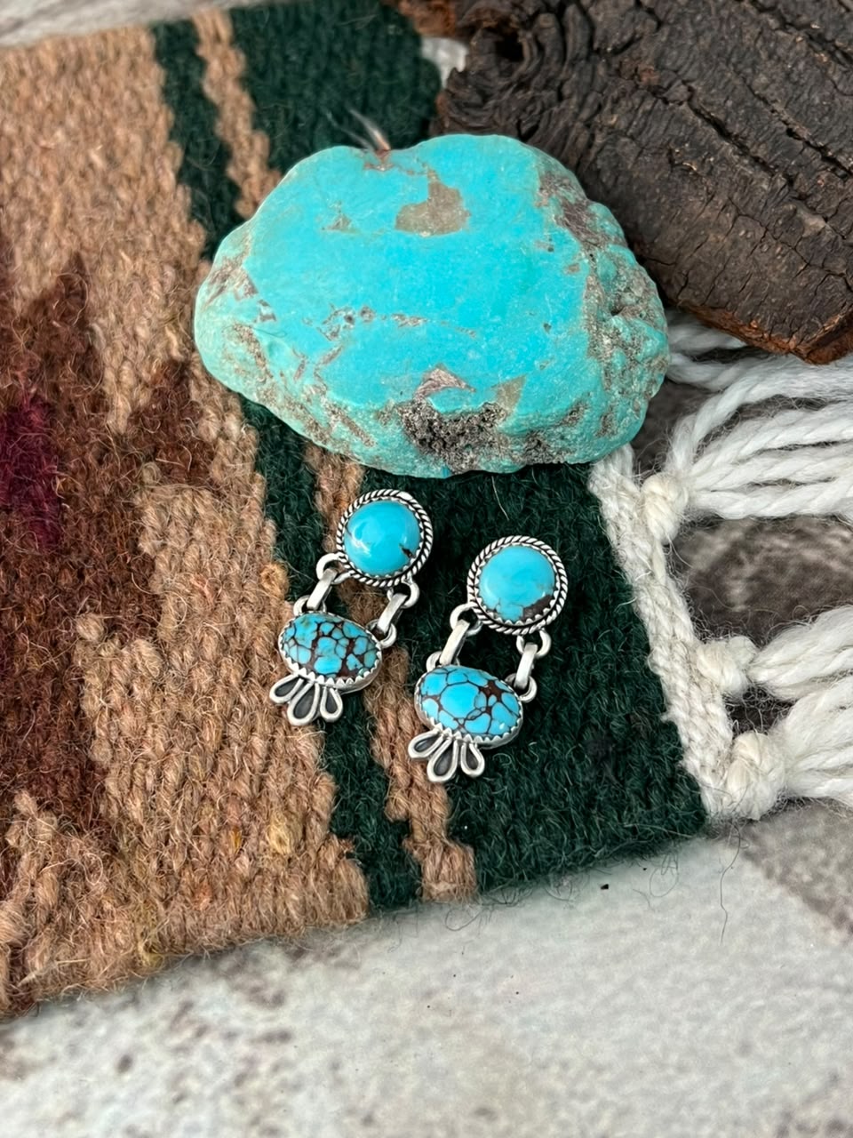 Handmade Sterling Silver Egyptian Turquoise Post Dangle Earrings Signed Nizhoni