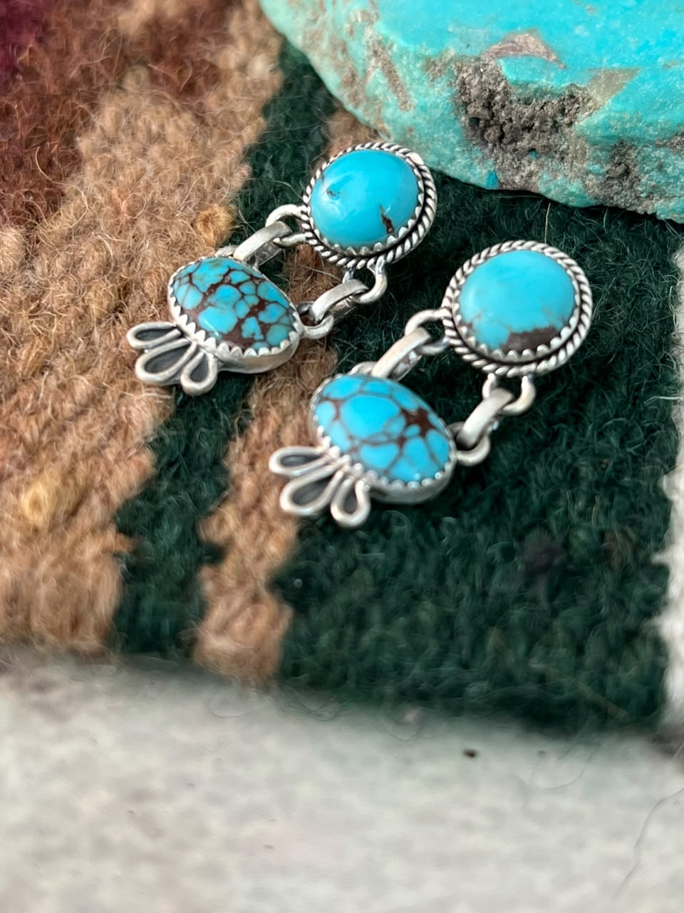 Handmade Sterling Silver Egyptian Turquoise Post Dangle Earrings Signed Nizhoni