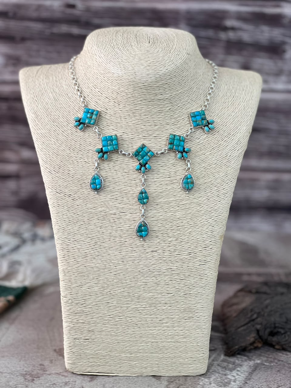Handmade Sterling Silver Kingman Turquoise Cobble Stone Necklace Signed Nizhoni