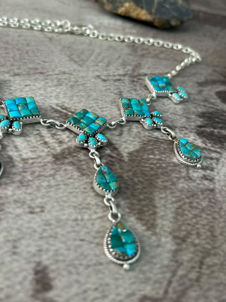 Handmade Sterling Silver Kingman Turquoise Cobble Stone Necklace Signed Nizhoni