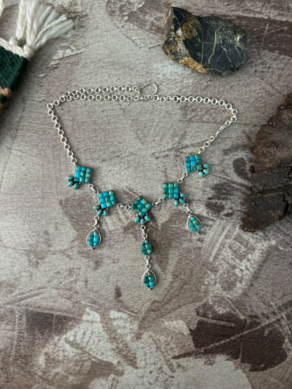 Handmade Sterling Silver Kingman Turquoise Cobble Stone Necklace Signed Nizhoni