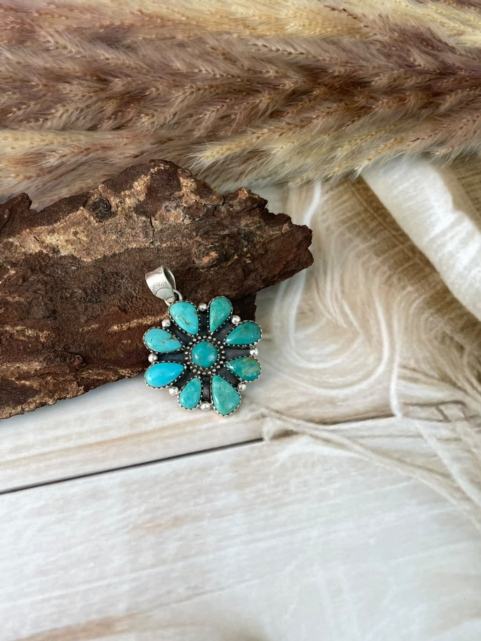 Handmade Sterling Silver Santa Maria Turquoise Pendant Signed Nizhoni