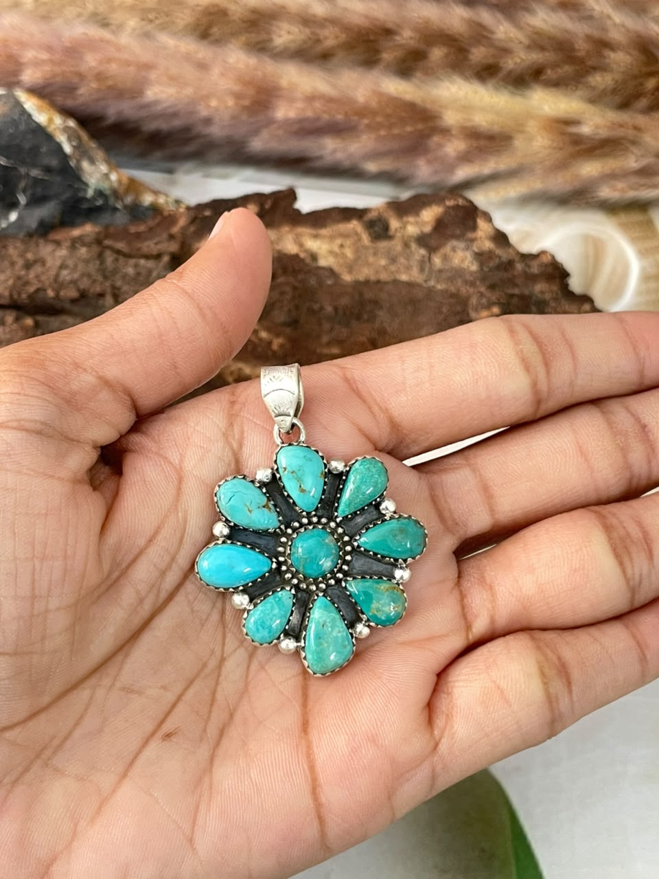 Handmade Sterling Silver Santa Maria Turquoise Pendant Signed Nizhoni