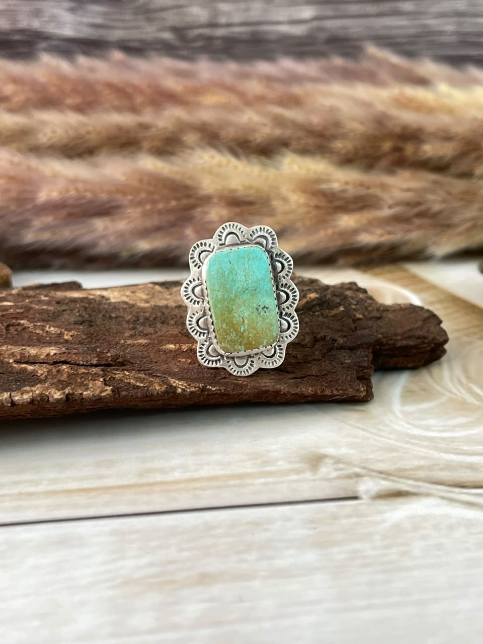 Handmade Sterling Silver Green Kingman Turquoise Adjustable Ring Signed Nizhoni