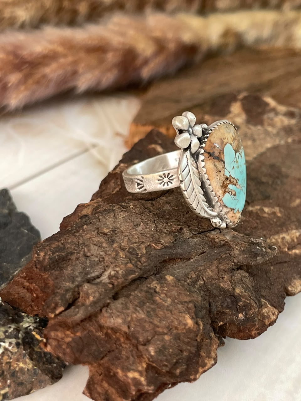 Handmade Sterling Silver Royston Turquoise Adjustable Ring Signed Nizhoni