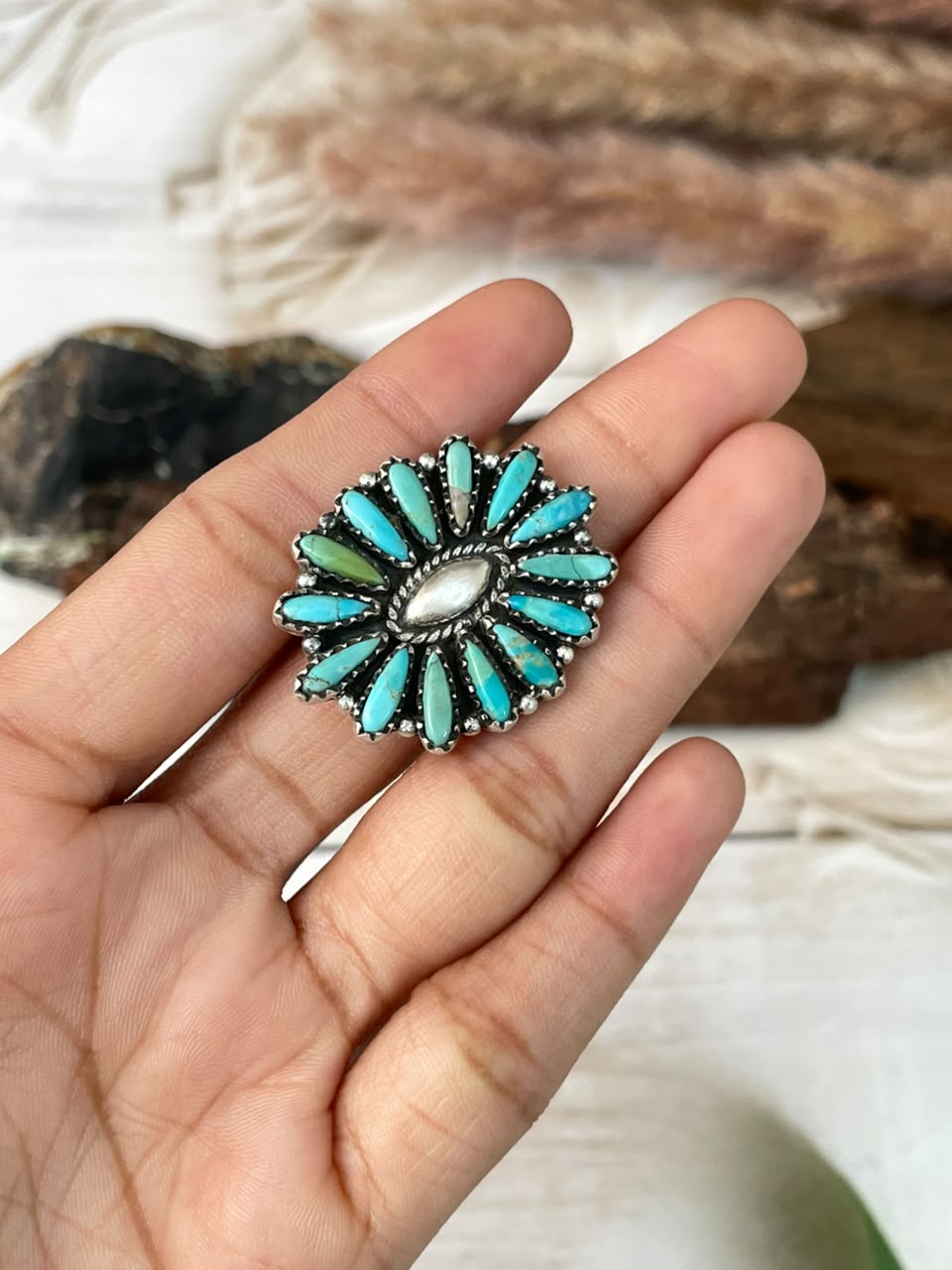 Handmade Sterling Silver Kingman Turquoise Adjustable Ring Signed Nizhoni