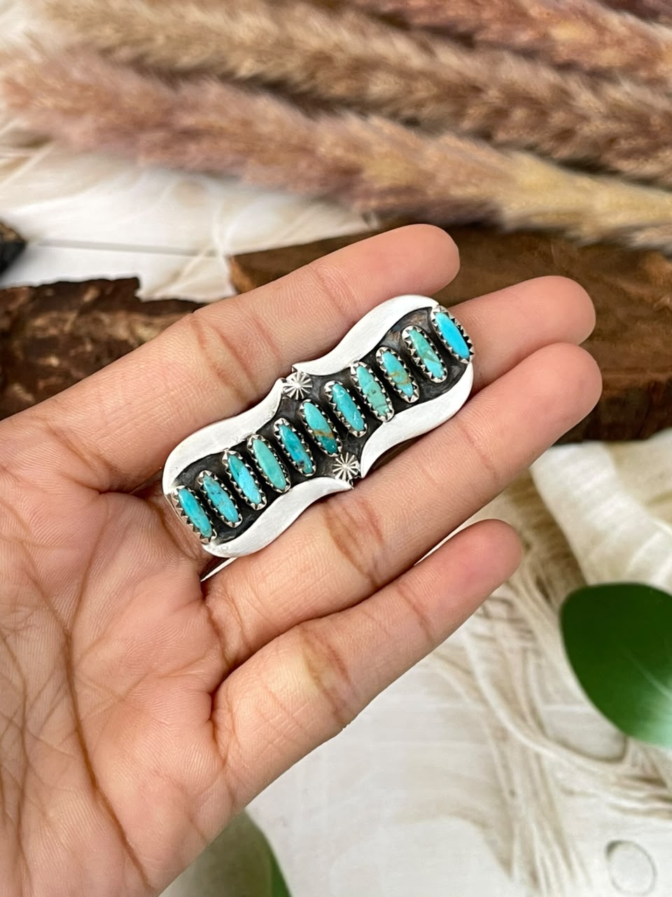 Handmade Sterling Silver Kingman Turquoise Adjustable Ring Signed Nizhoni