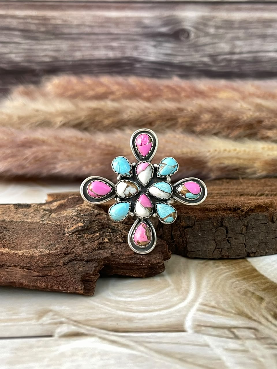 Handmade Sterling Silver Cotton Candy Adjustable Ring Signed Nizhoni
