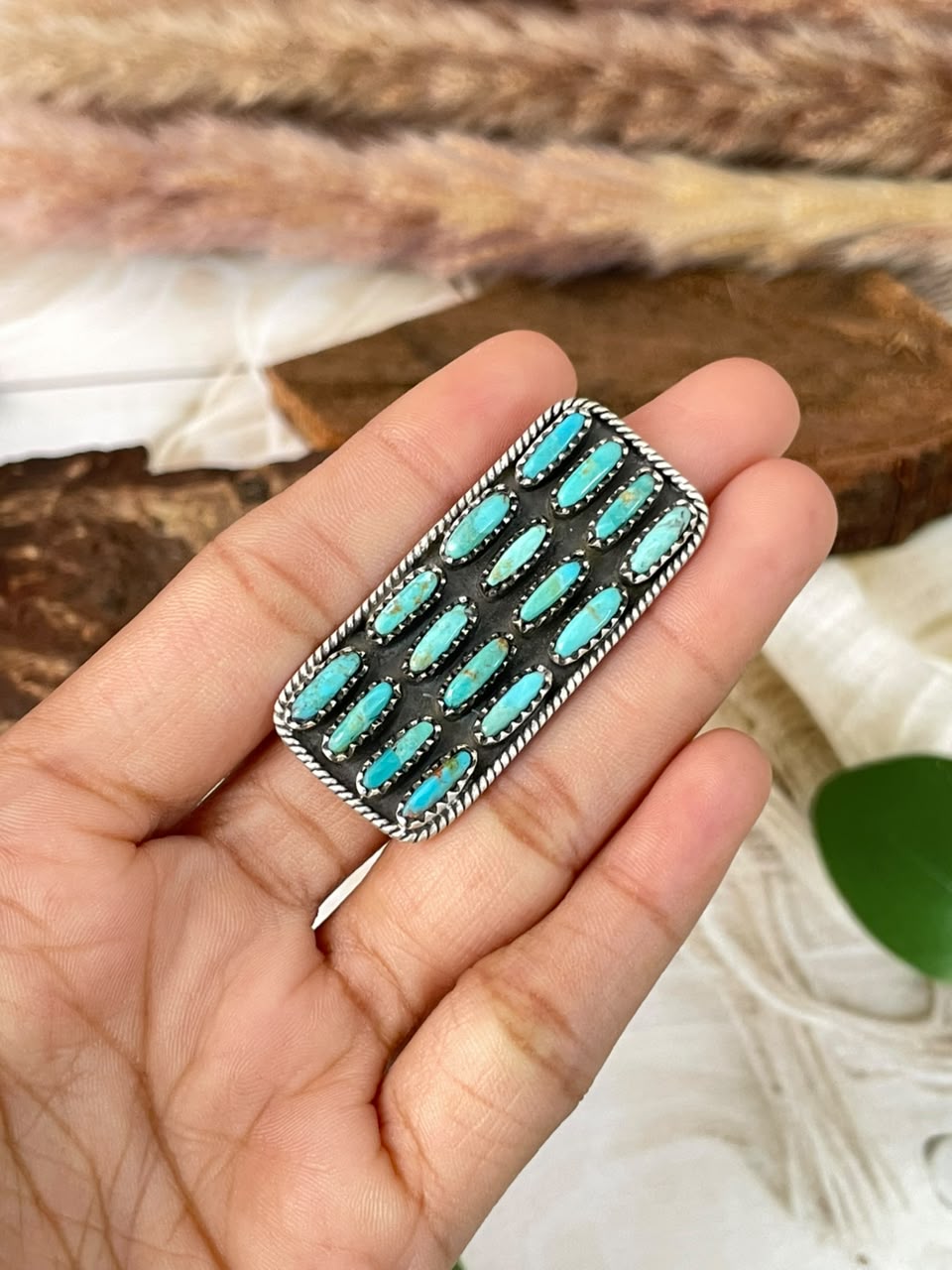 Handmade Sterling Silver Kingman Turquoise Bar Adjustable Ring Signed Nizhoni
