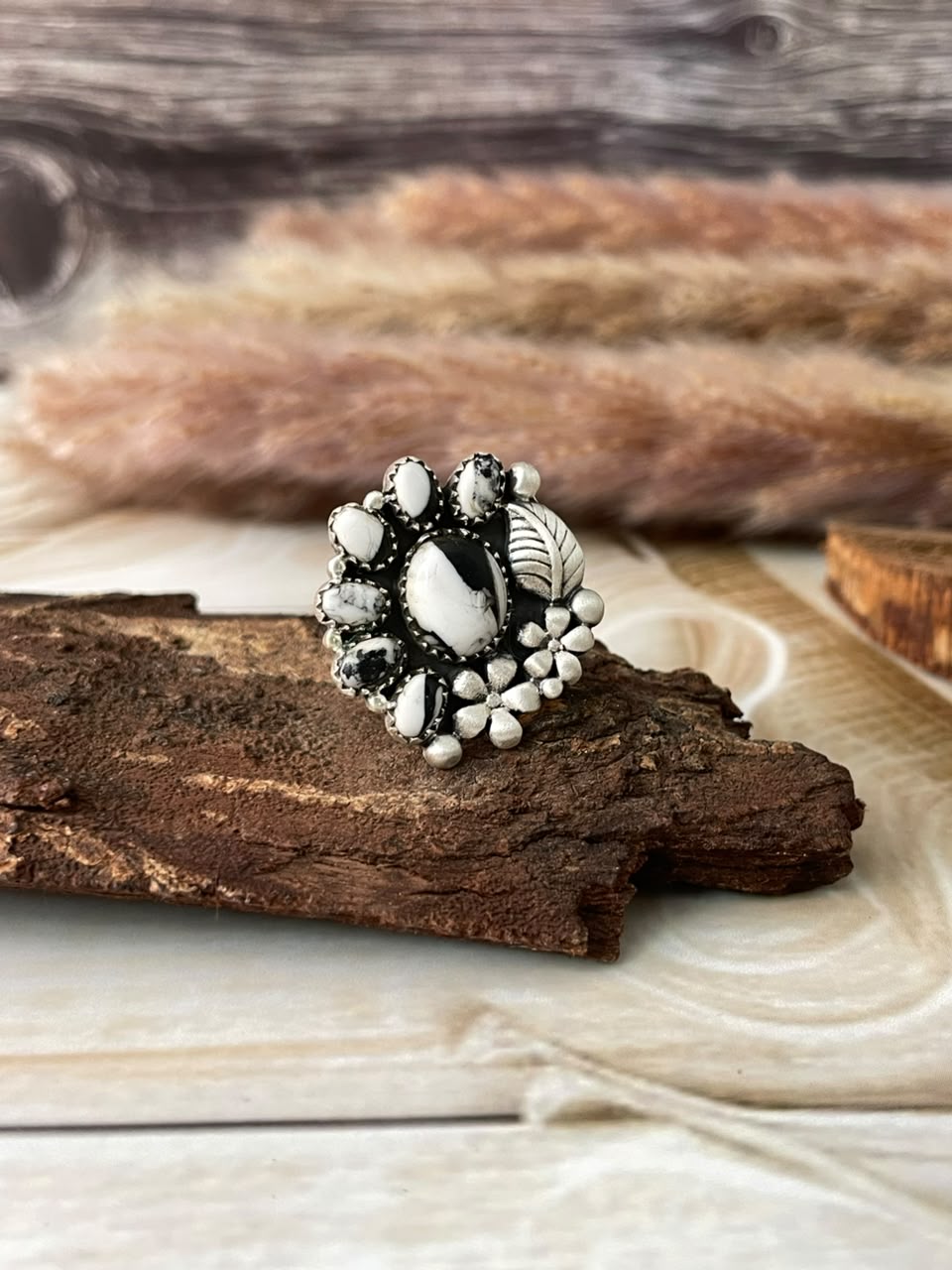 Handmade Sterling Silver White Buffalo Adjustable Ring Signed Nizhoni
