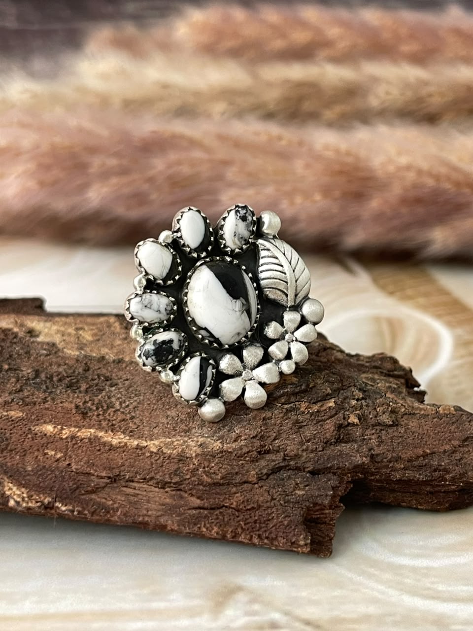 Handmade Sterling Silver White Buffalo Adjustable Ring Signed Nizhoni