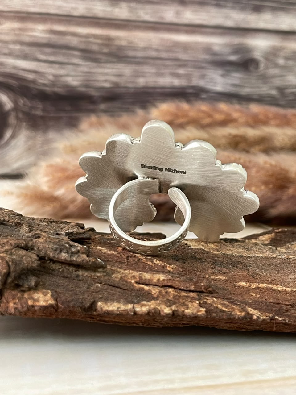 Handmade Sterling Silver Palomino with Cotton Candy and Cripple Creek Turquoise Naja Adjustable Ring Signed Nizhoni