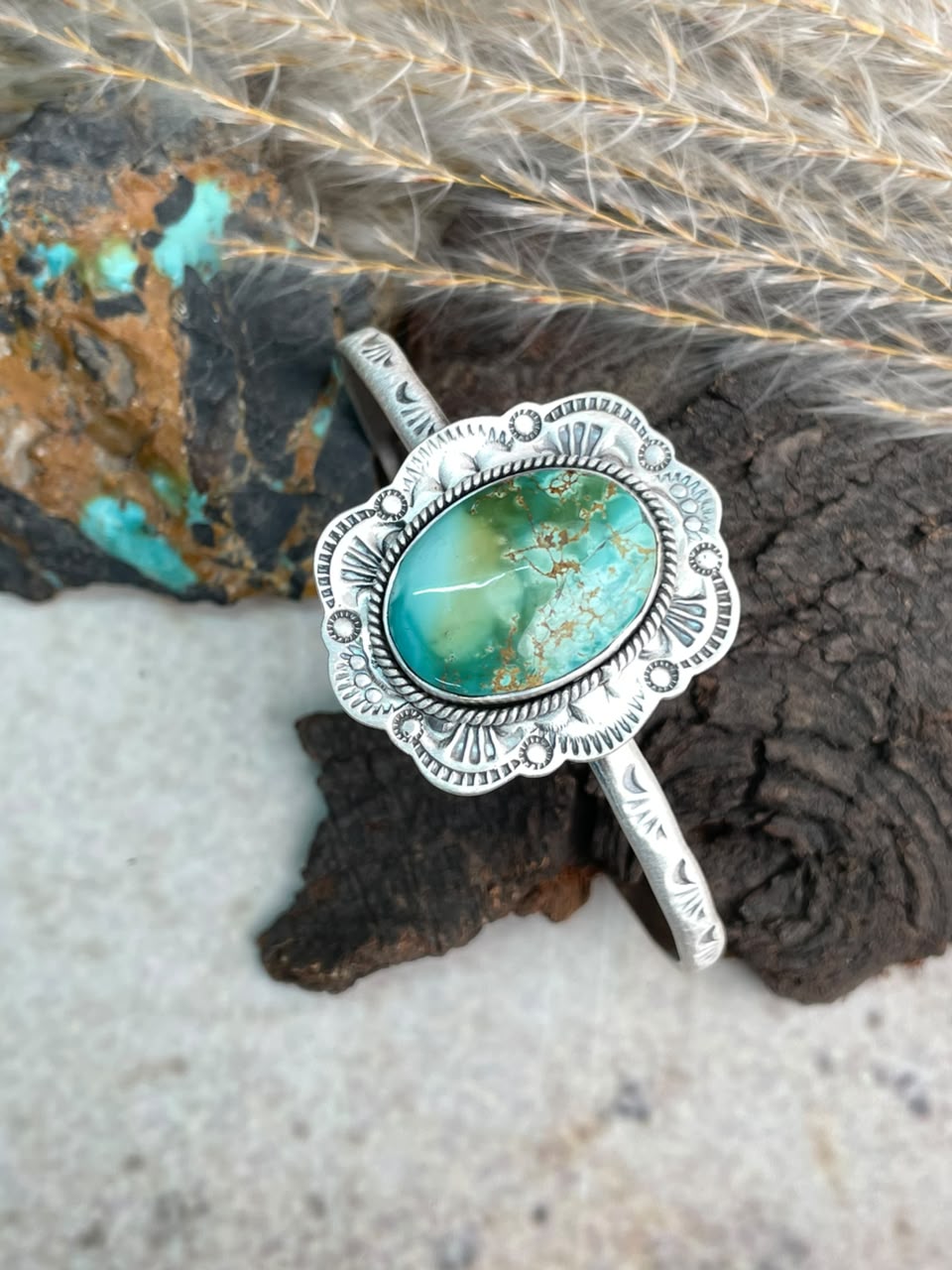 Handmade Sterling Silver Royston Turquoise Cuff Bracelet Signed Nizhoni