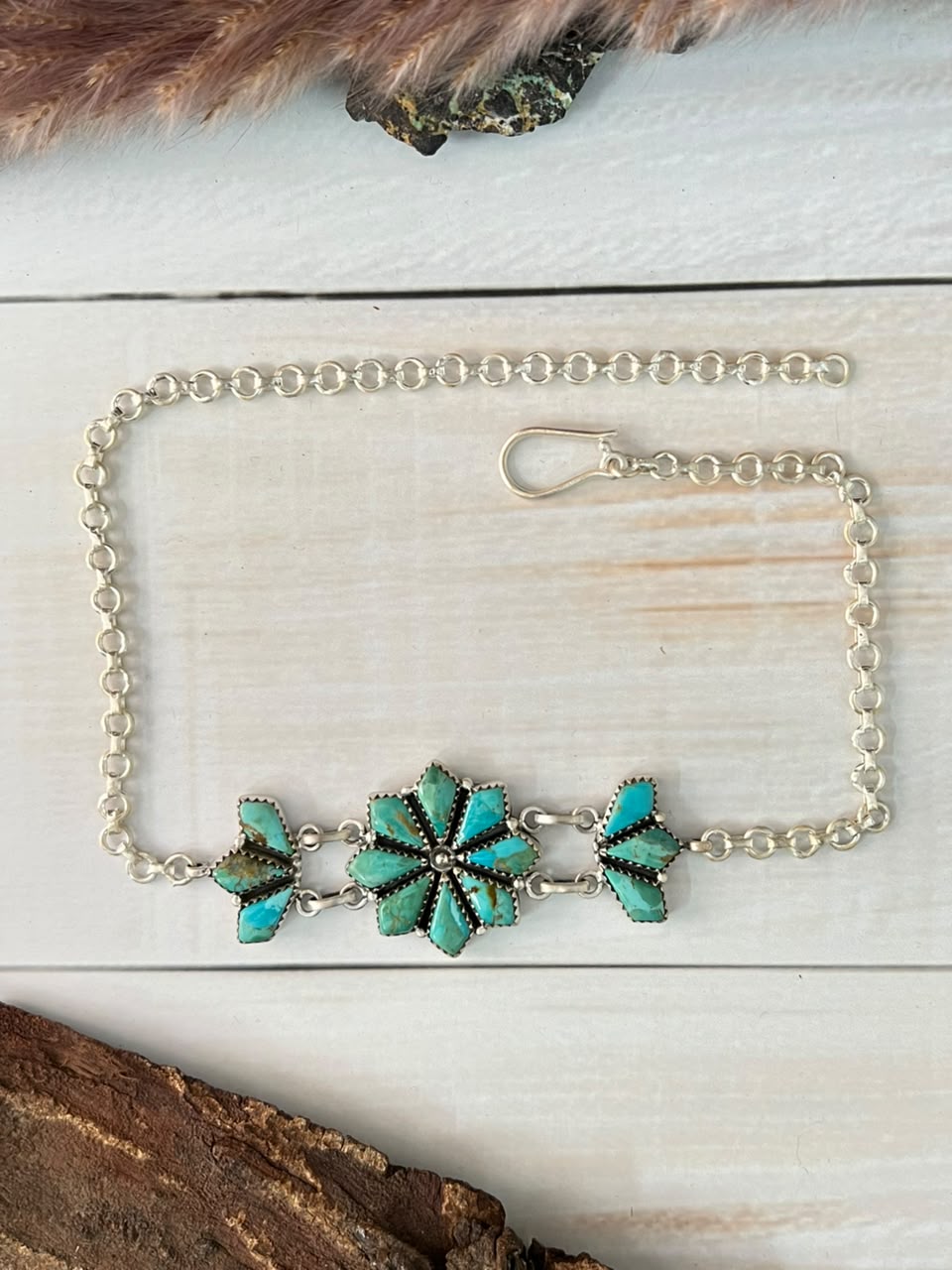 Handmade Sterling Silver Kingman Turquoise Choker Necklace Signed Nizhoni