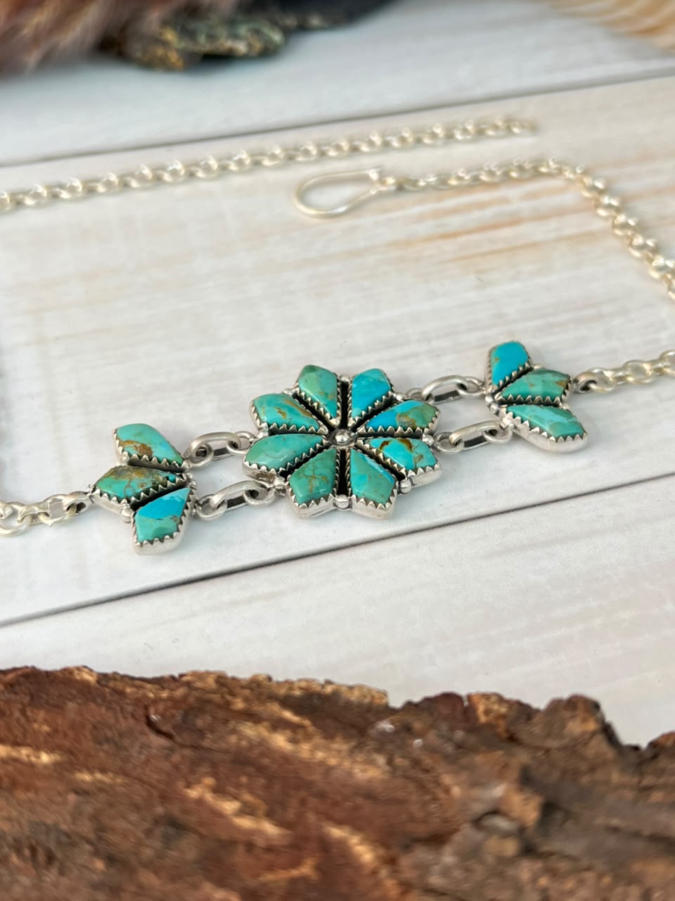 Handmade Sterling Silver Kingman Turquoise Choker Necklace Signed Nizhoni