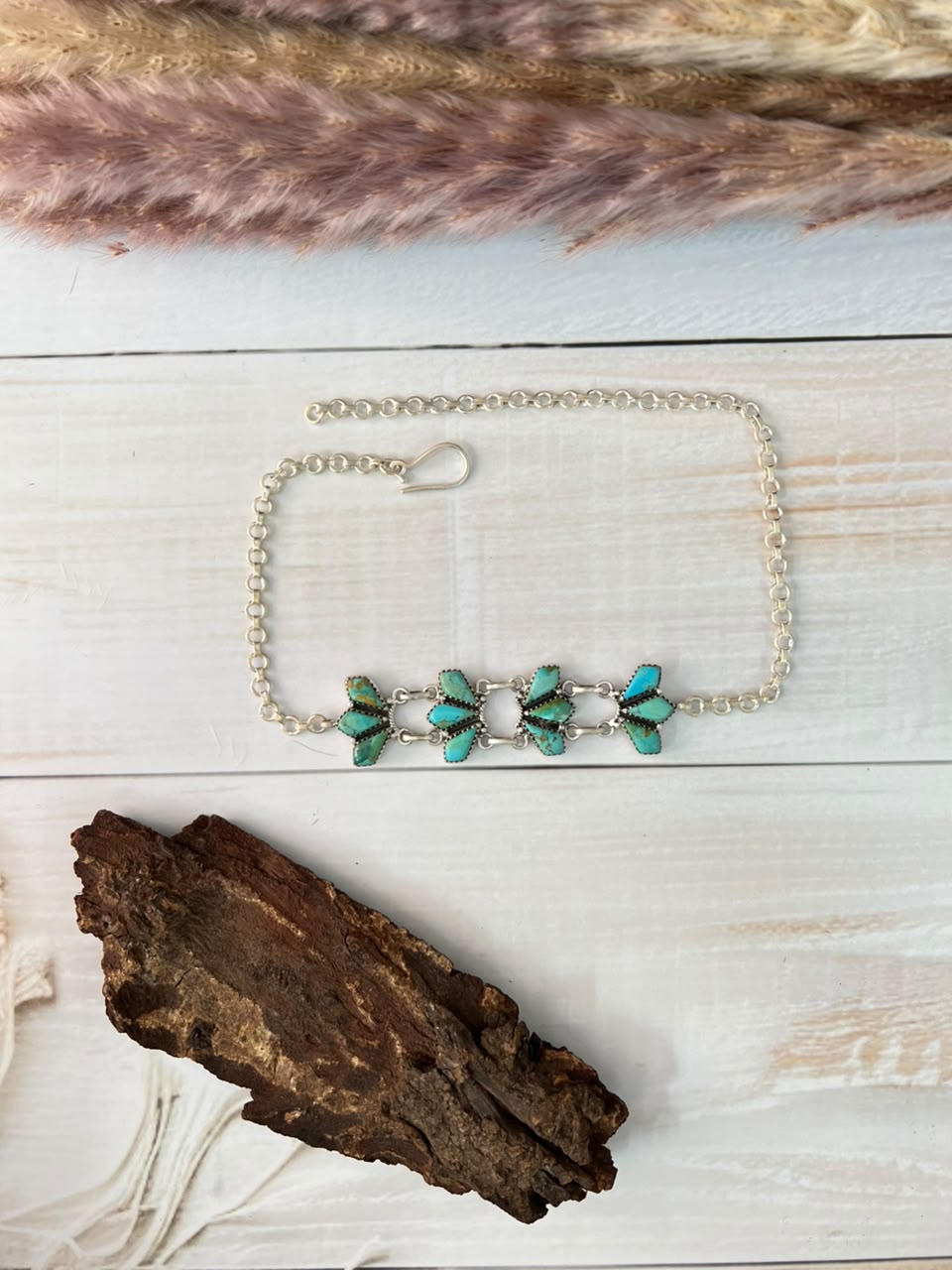 Handmade Sterling Silver Kingman Turquoise Choker Necklace Signed Nizhoni