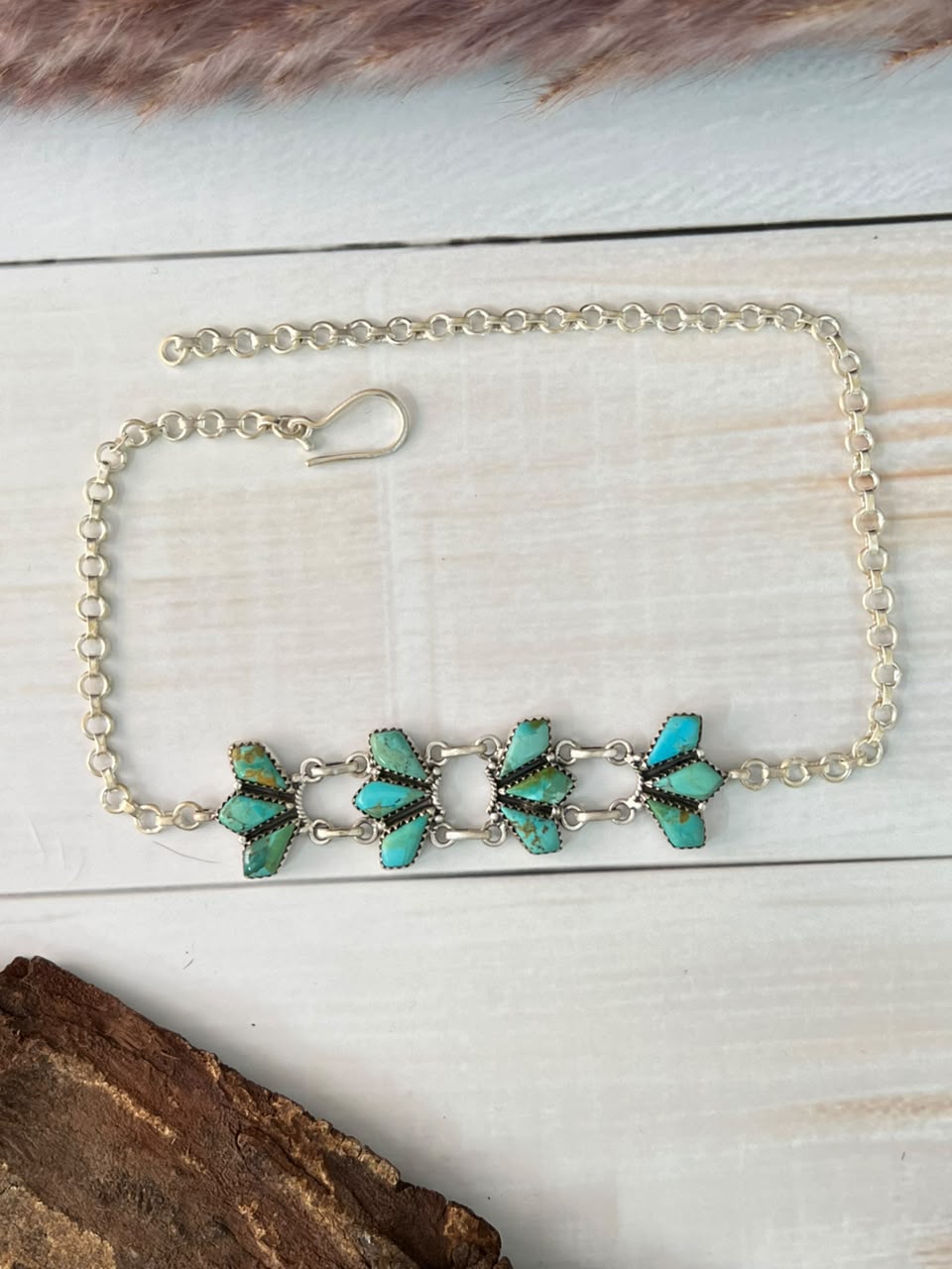 Handmade Sterling Silver Kingman Turquoise Choker Necklace Signed Nizhoni