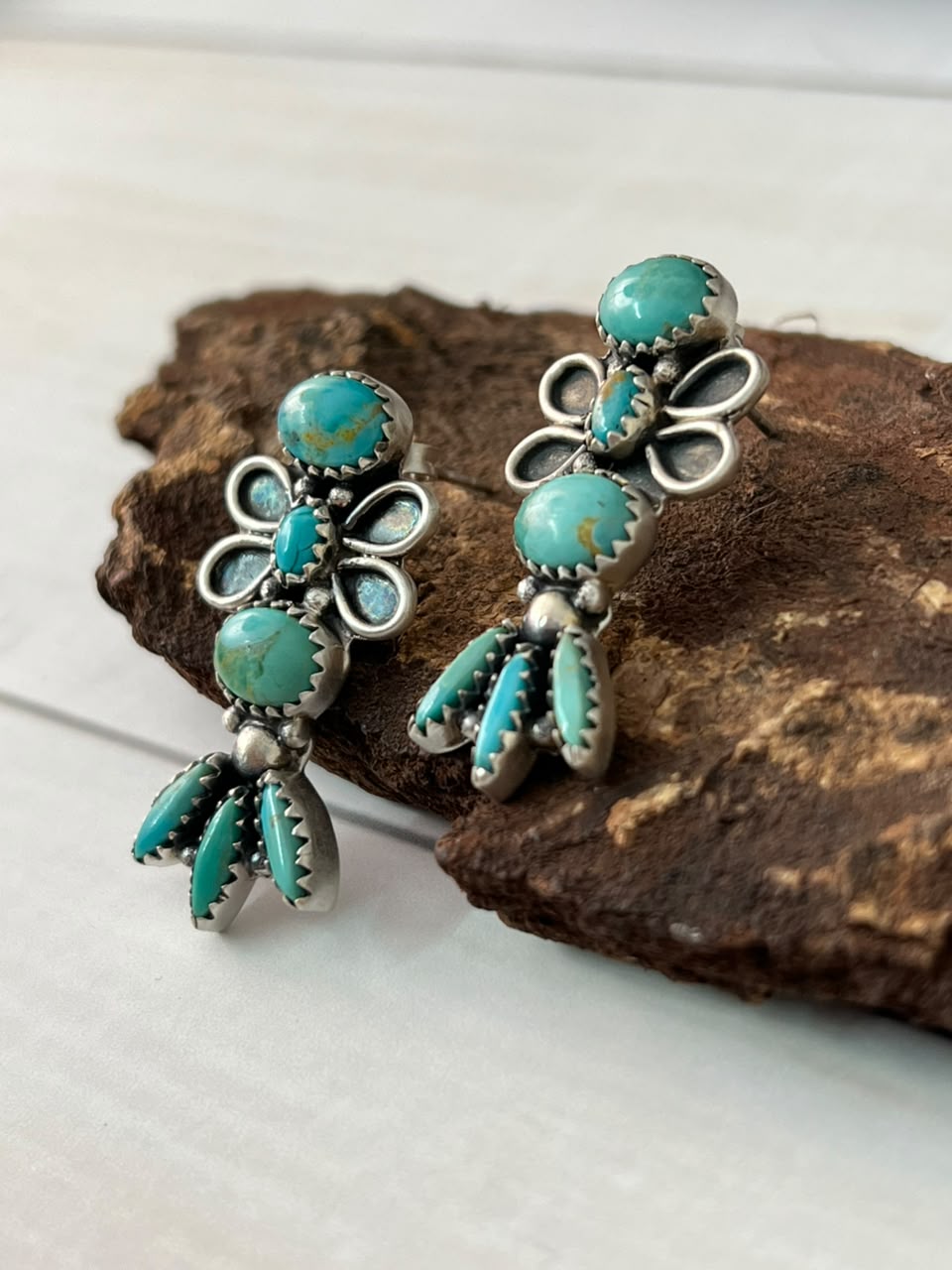 Handmade Sterling Silver Kingman Turquoise Post Earrings Signed Nizhoni