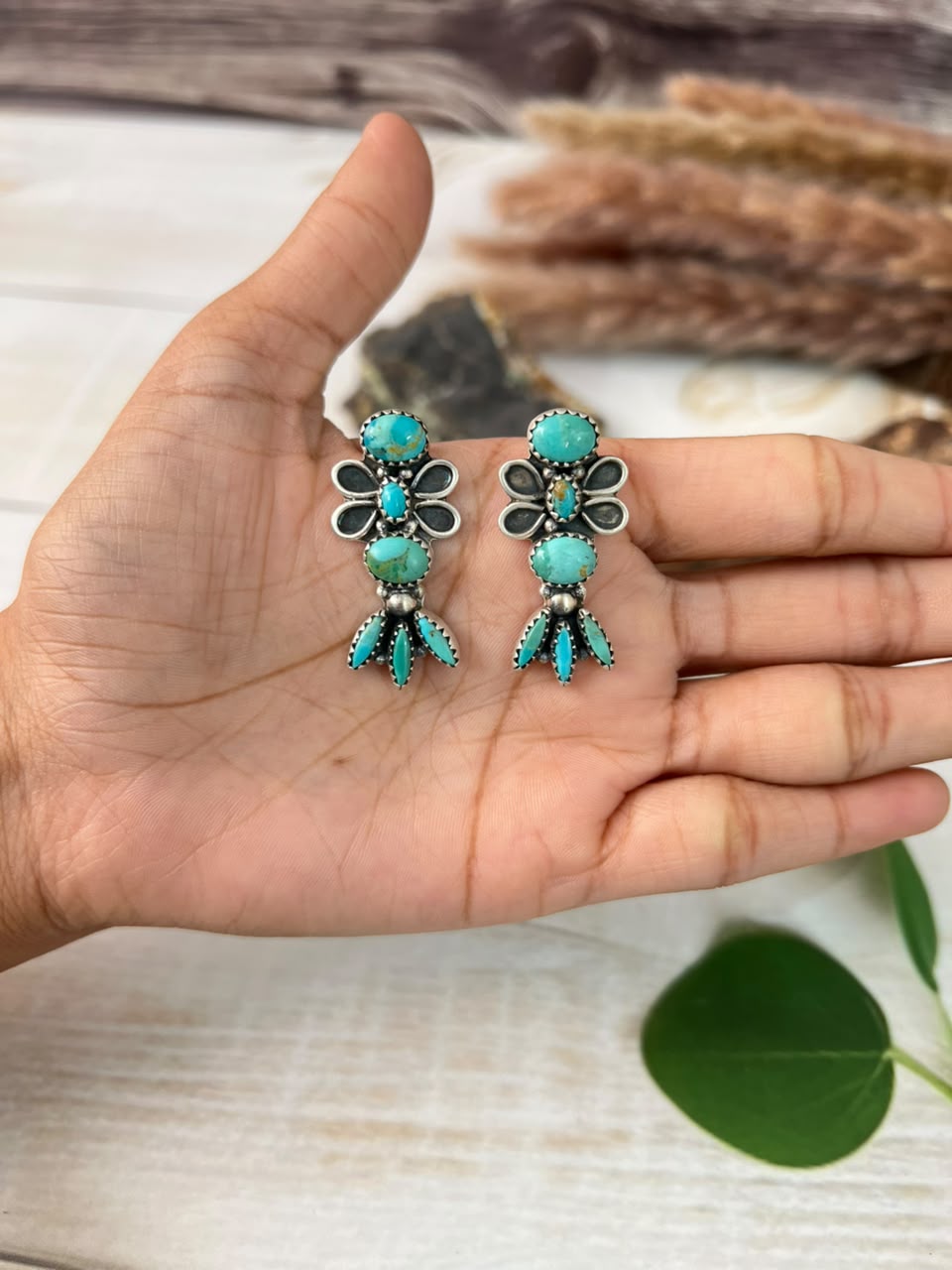 Handmade Sterling Silver Kingman Turquoise Post Earrings Signed Nizhoni