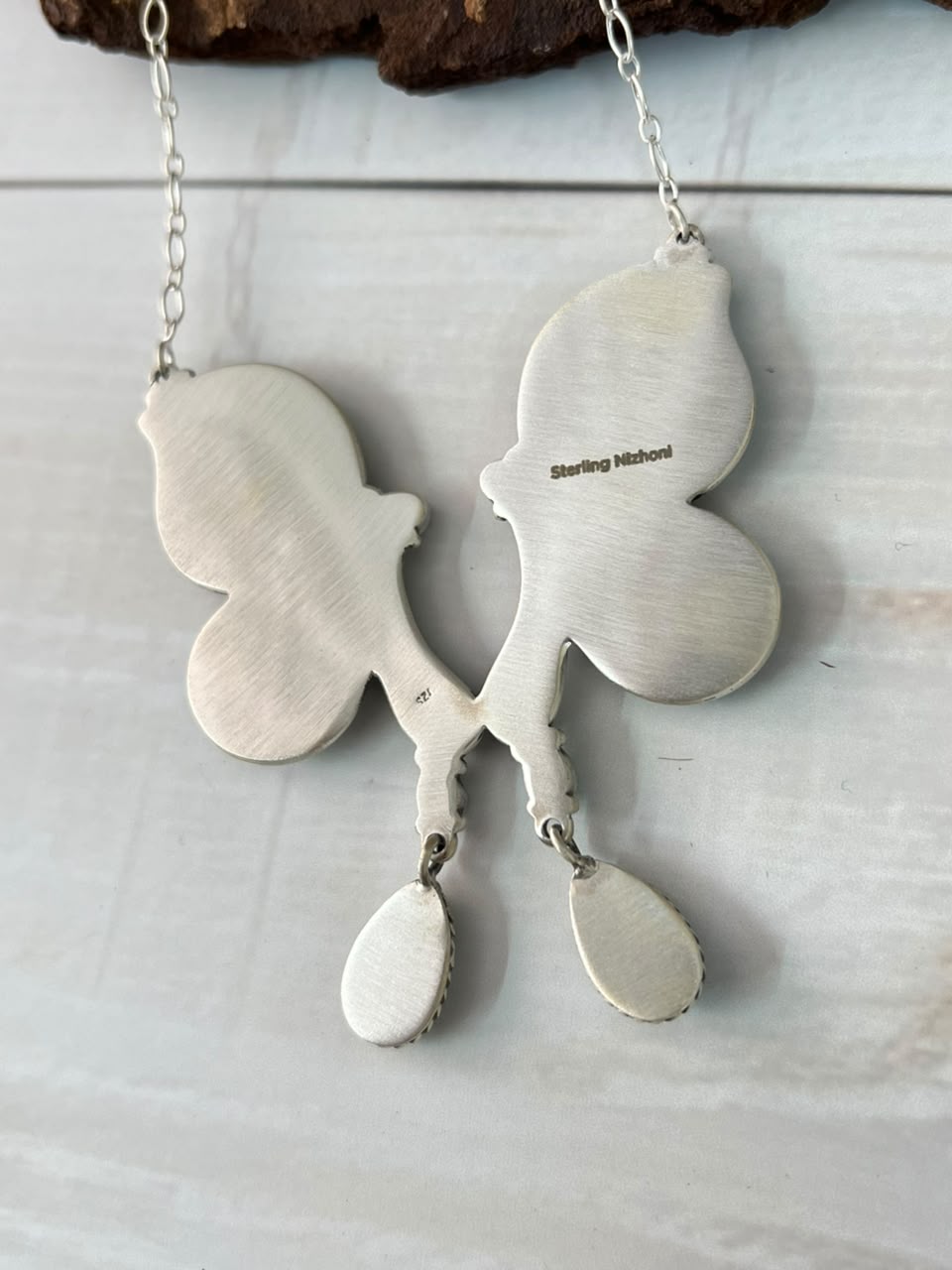 Handmade Sterling Silver Kingman Turquoise Butterfly Necklace Signed Nizhoni