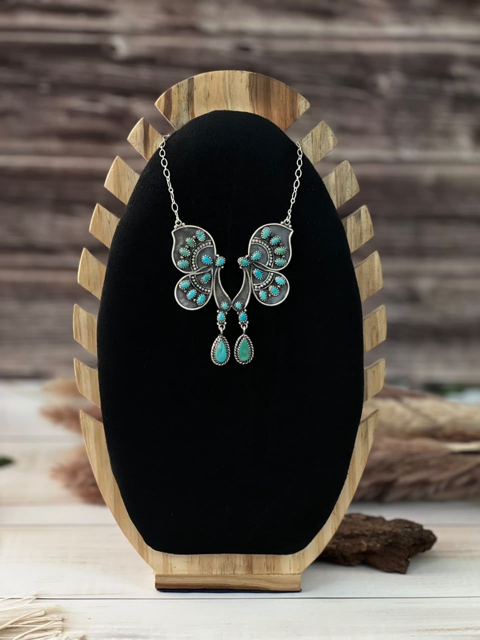 Handmade Sterling Silver Kingman Turquoise Butterfly Necklace Signed Nizhoni