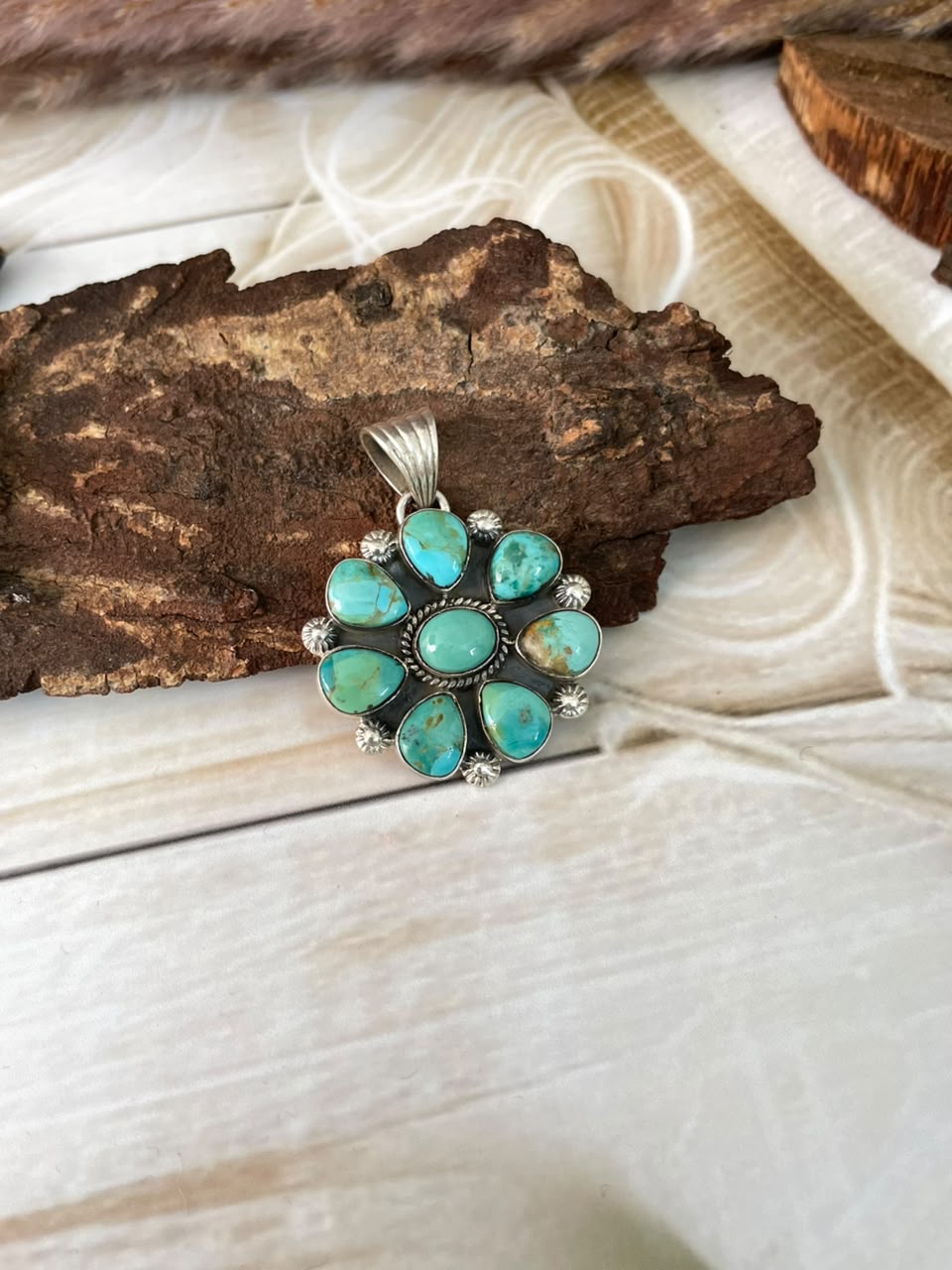 Handmade Sterling Silver Kingman Turquoise Pendant Signed Nizhoni
