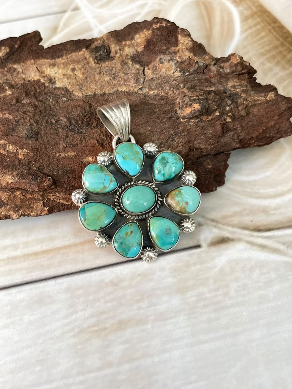 Handmade Sterling Silver Kingman Turquoise Pendant Signed Nizhoni