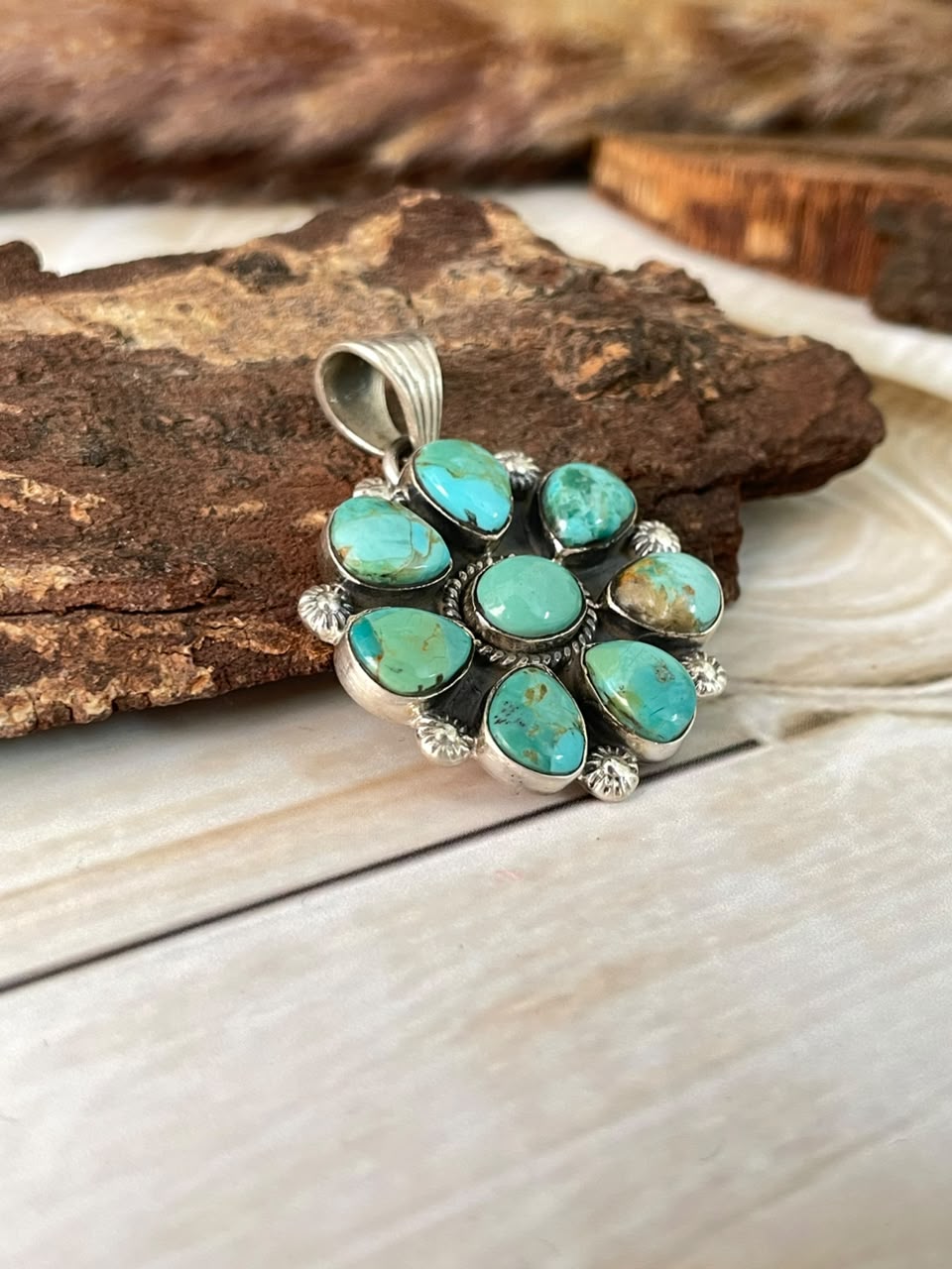 Handmade Sterling Silver Kingman Turquoise Pendant Signed Nizhoni