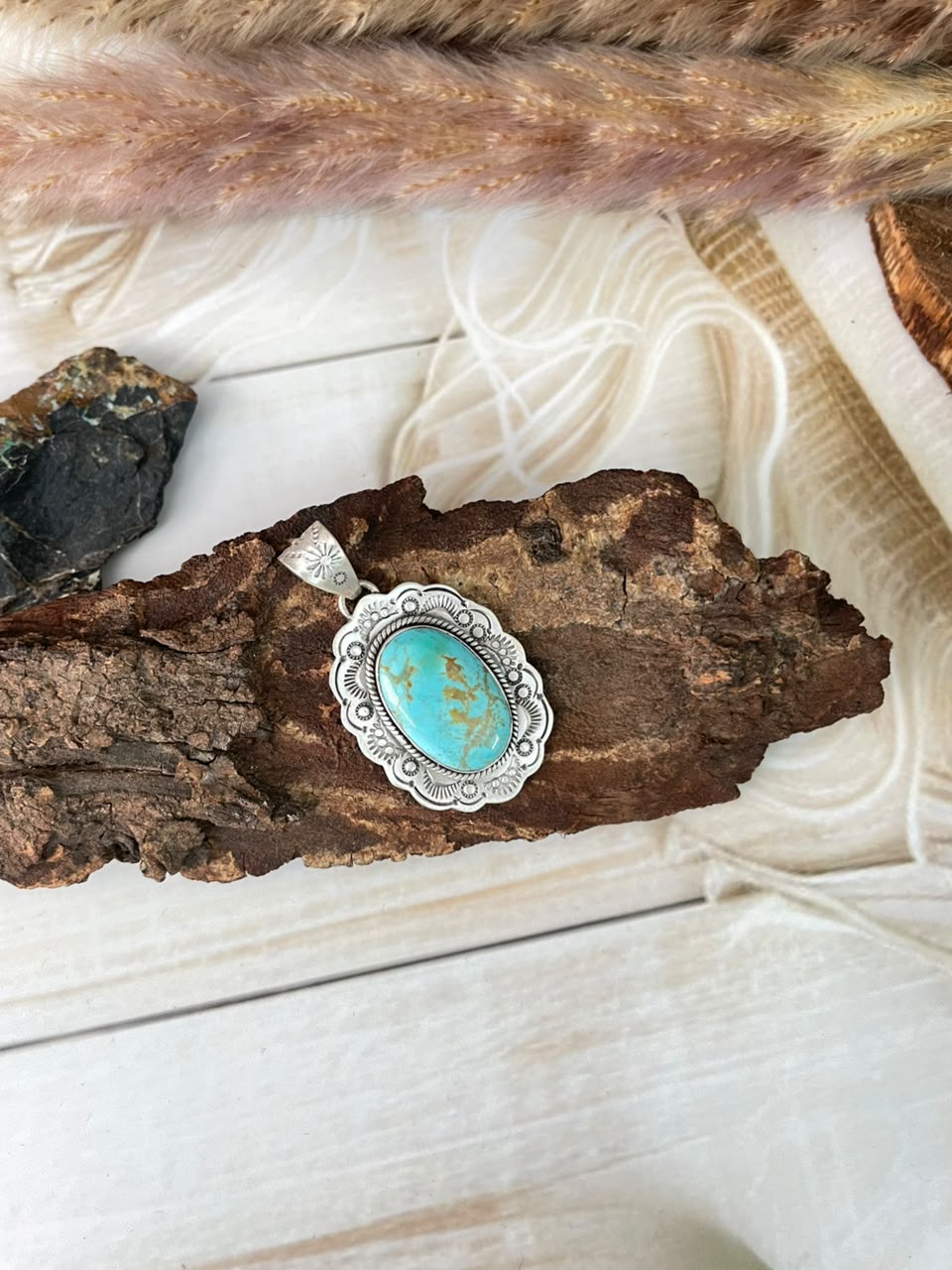 Handmade Sterling Silver Easter Blue Turquoise Pendant Signed Nizhoni