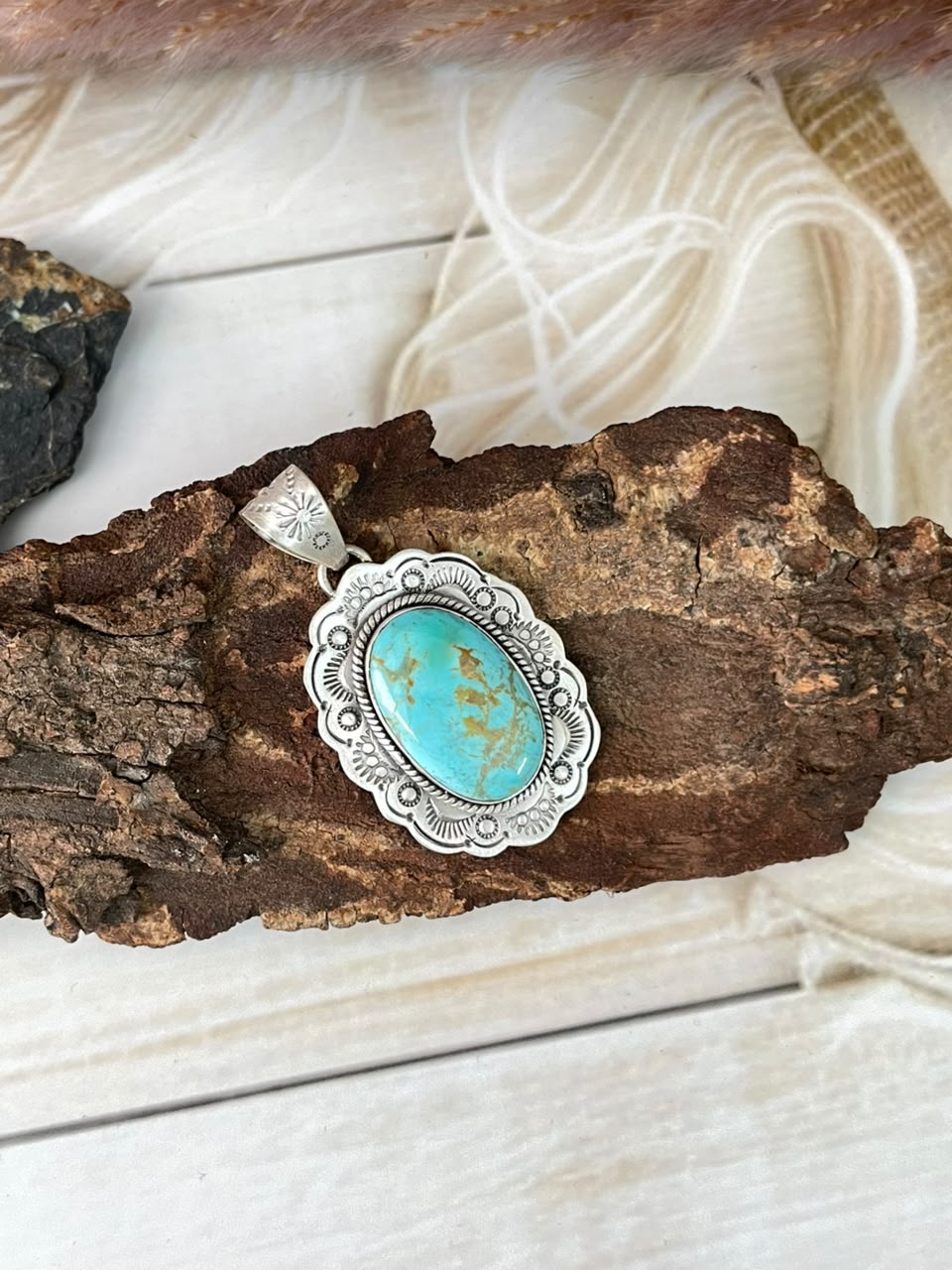 Handmade Sterling Silver Easter Blue Turquoise Pendant Signed Nizhoni