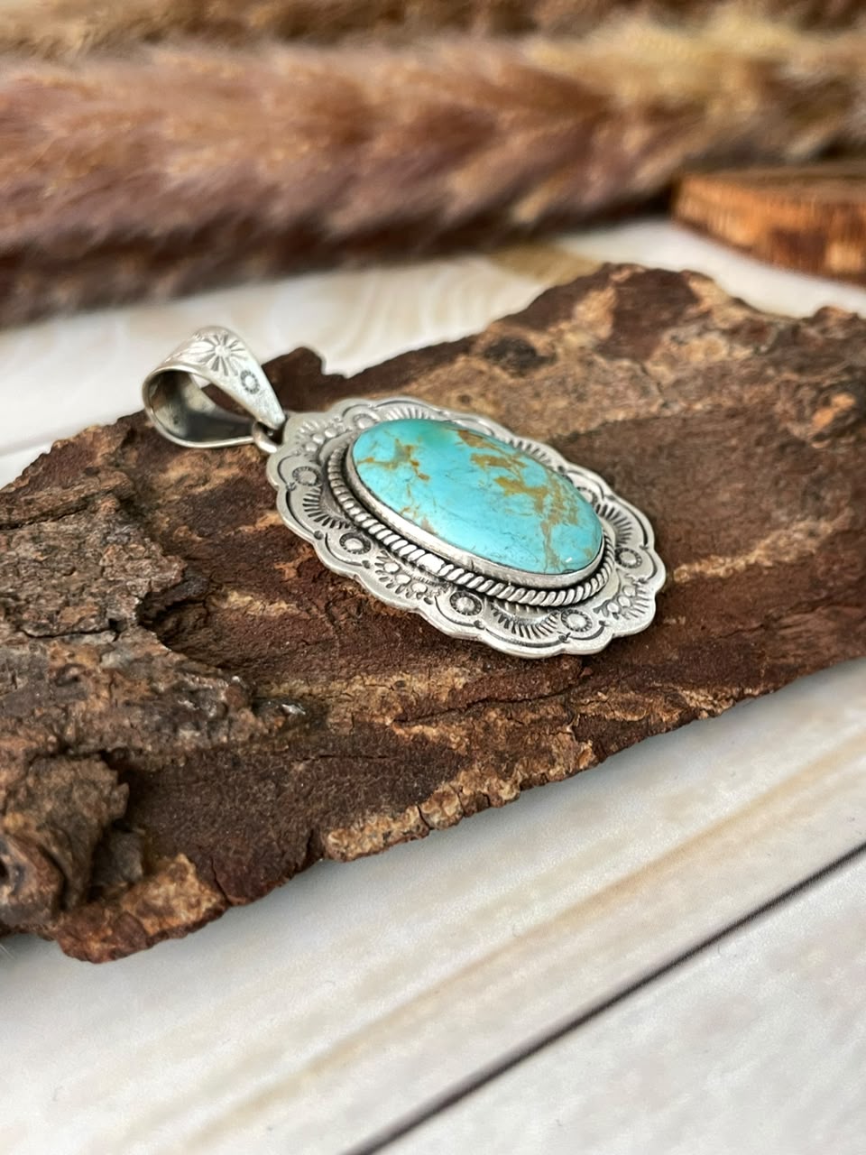 Handmade Sterling Silver Easter Blue Turquoise Pendant Signed Nizhoni